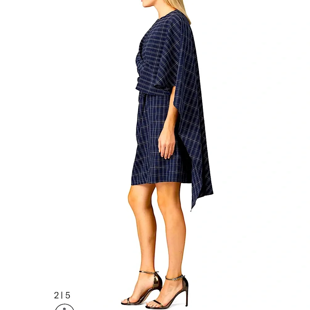 Prabal Gurung Navy Plaid Cape Dress - NWOT, size 6 - Picture 1 of 6